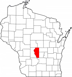 Country map of Wisconsin showing Adams County in the middle of the state.
